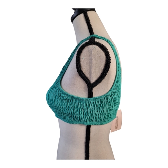 Missguided Teal Smocked bikini top - Picture 2 of 5